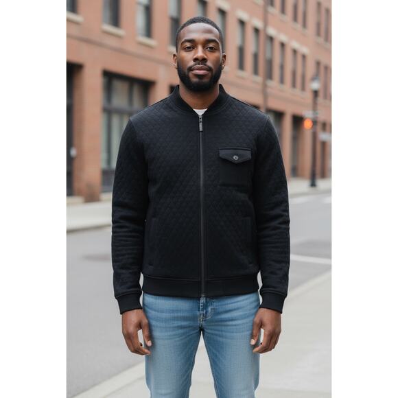 Tasso Elba Mens  Black Quilted Bomber Jacket  Sz. Medium EUC - Picture 1 of 11